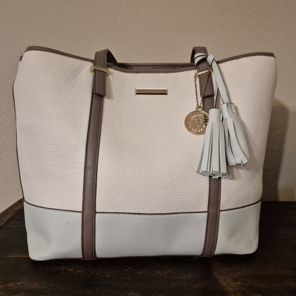 Ann Klein Color Block Tote In Light Blue And Crea.
